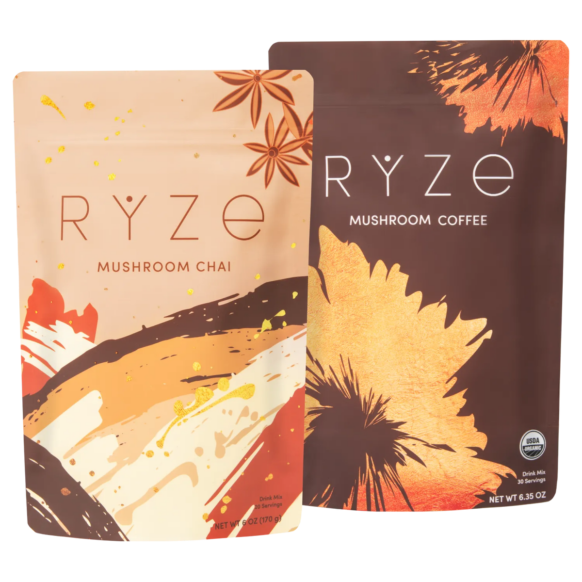 RYZE Boosted Chai Latte Bundle - Chai & Coffee, Mushroom Drink Mix Set