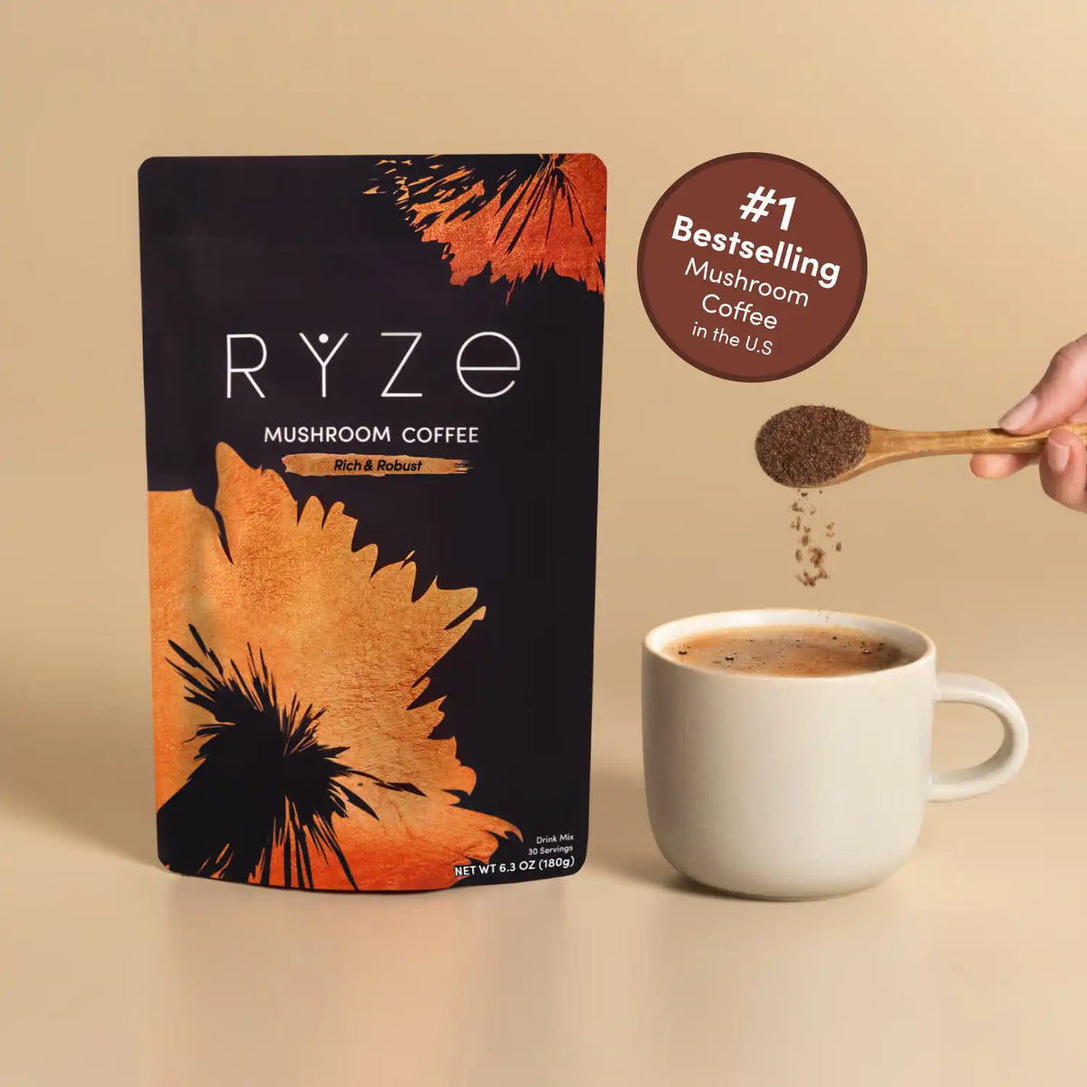 RYZE Mushroom Coffee - 30 Servings, Dark Roast, Adaptogen Blend