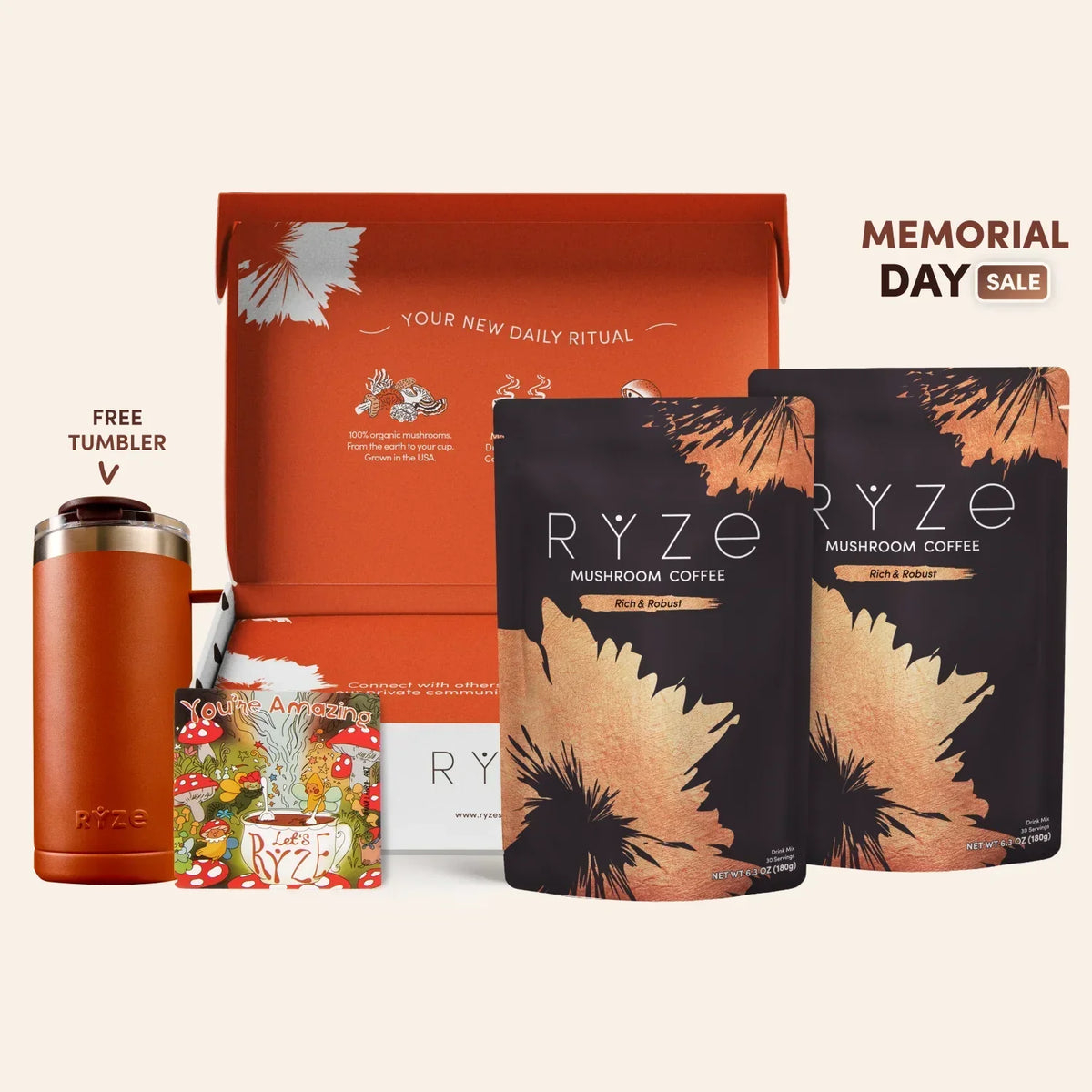 RYZE Mushroom Coffee Dark Roast Starter Kit 60 Servings, Mushroom Drink Mix Set