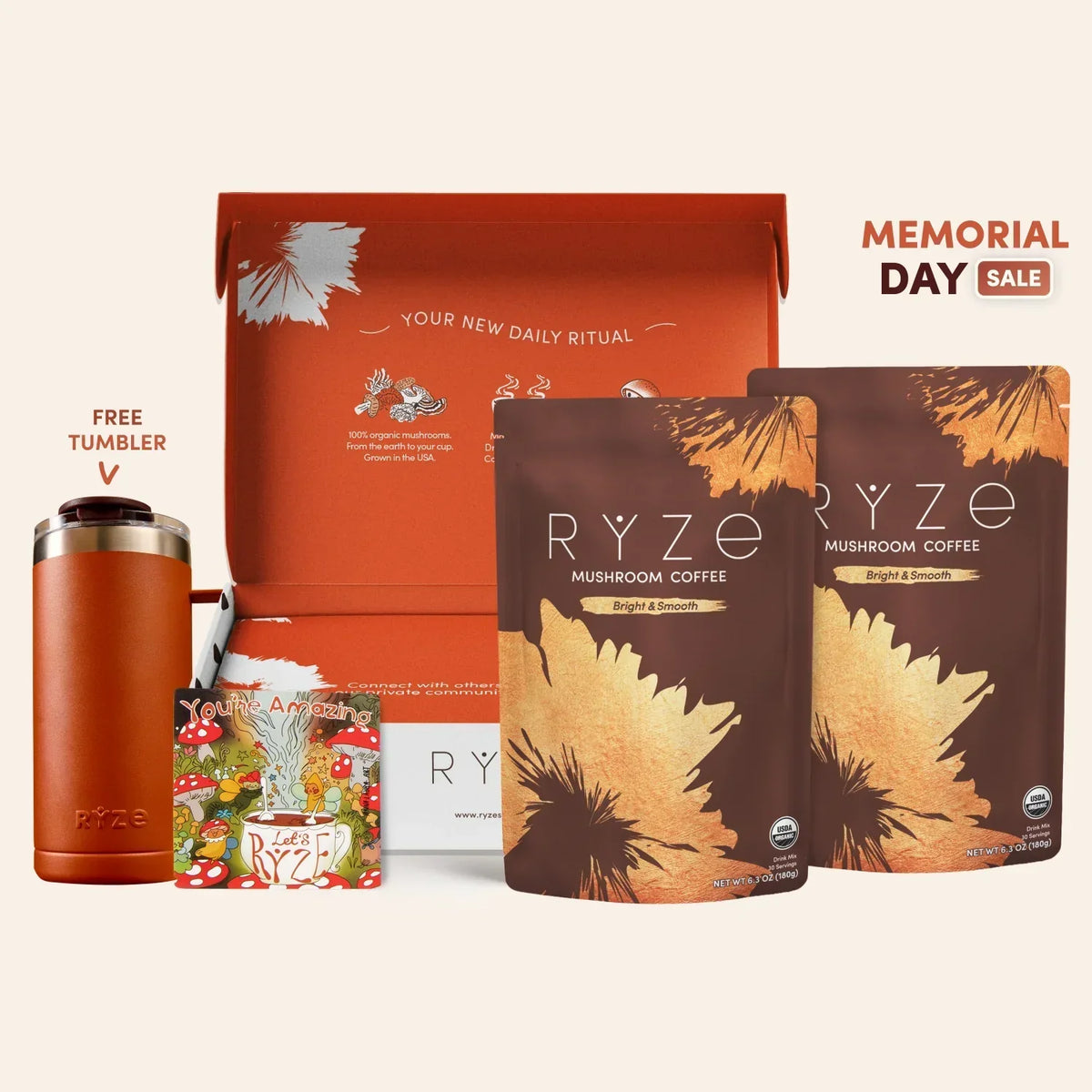 RYZE Mushroom Coffee Starter Kit 60 Servings, Mushroom Drink Mix Set