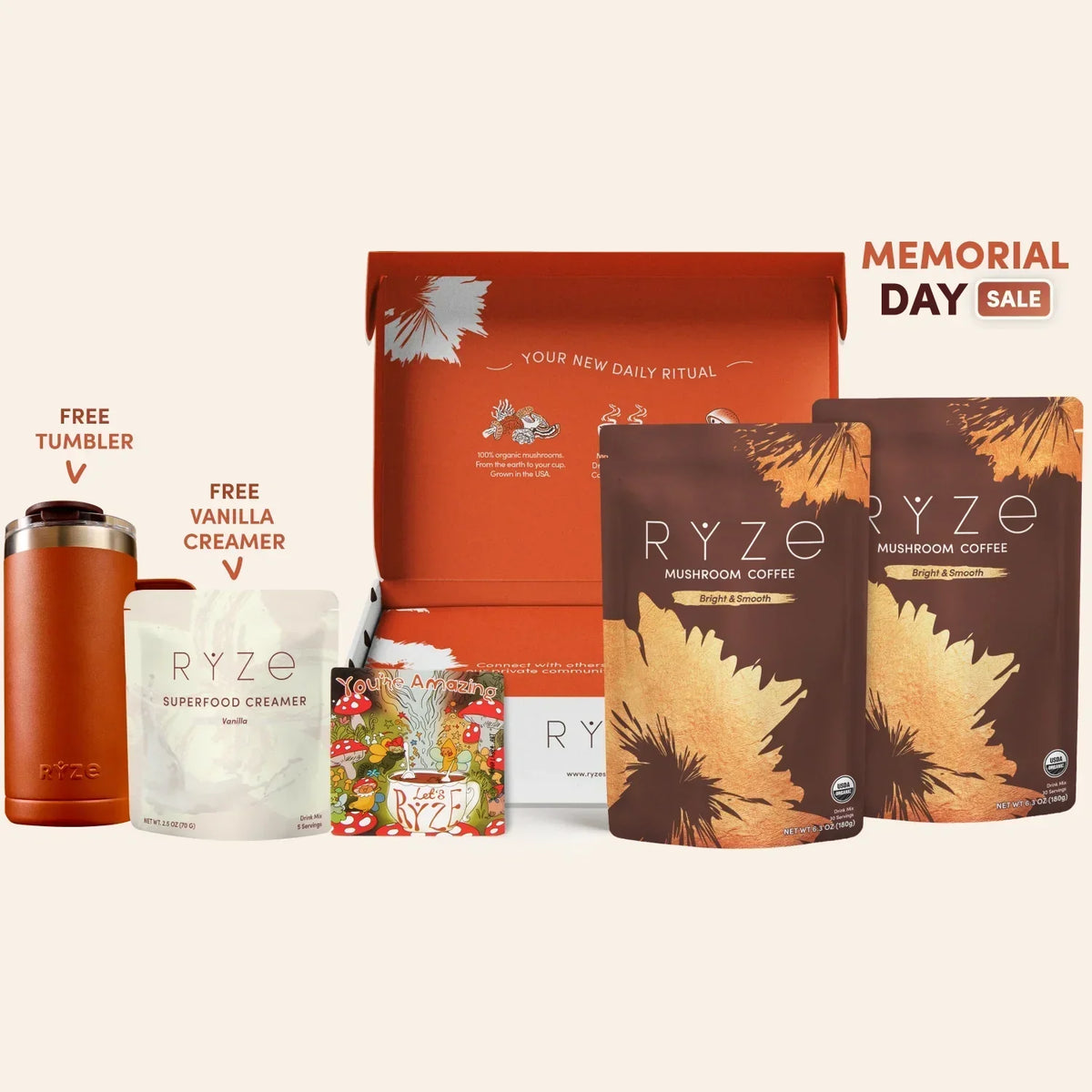 RYZE Mushroom Coffee Starter Kit 60 Serving, Mushroom Drink Mix Set
