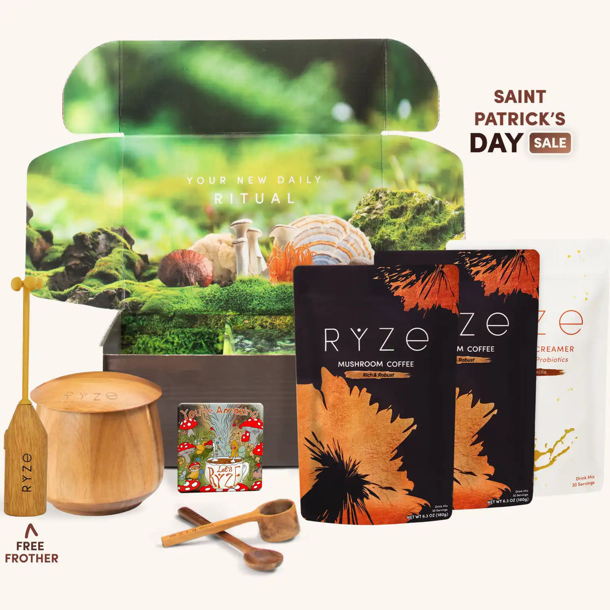 RYZE Mushroom Coffee Ritual Set, Mushroom Drink Mix Set