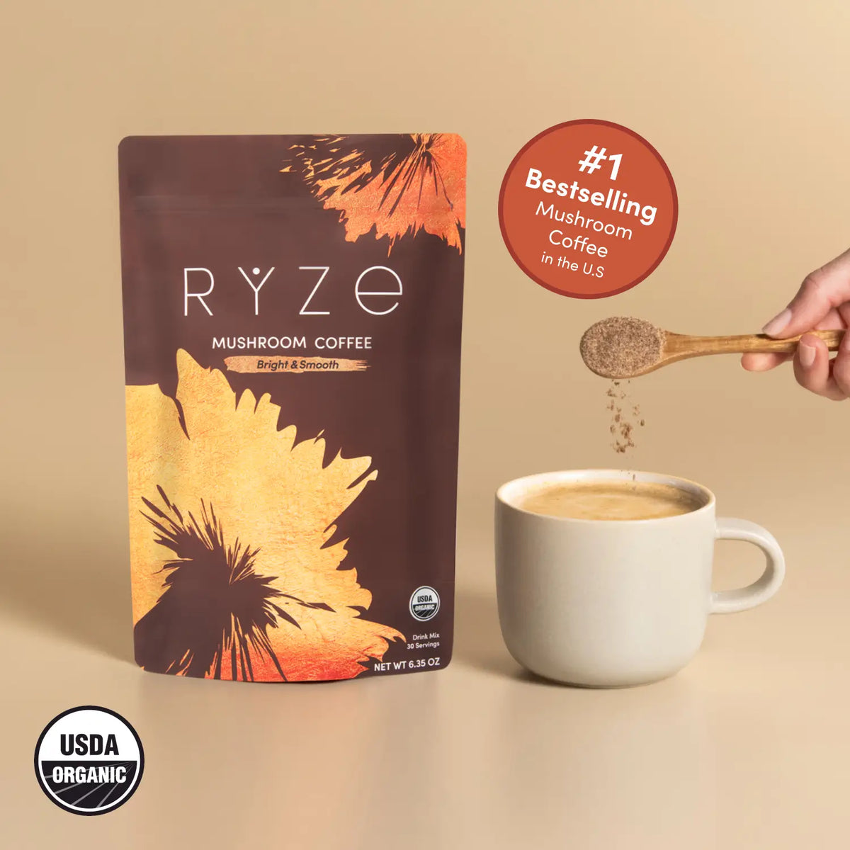 RYZE Mushroom Coffee - 30 Servings, Medium Roast, Adaptogen Blend